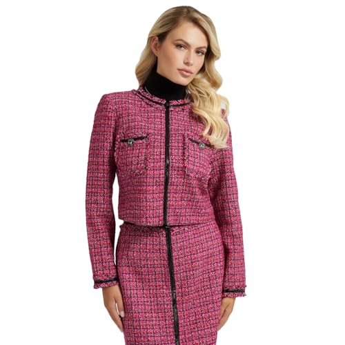 GUESS Womens Pervenche Jacket, Red Pink Tweed, Extra Small