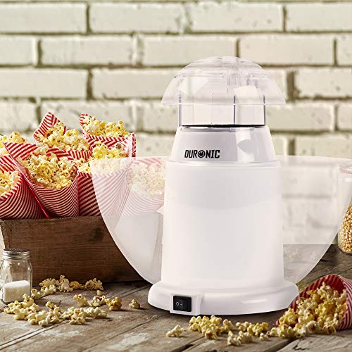 Duronic Popcorn Maker POP50-WE | Hot Air Corn Popper | Make Homemade Healthy Oil-Free Popcorn | Low Calorie Snacking | Comes with Measuring Cup and Serving Bowl | 1200W | White, Plastic