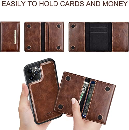 Image of PULOKA for iPhone 12 Pro Max Wallet Back Case - Vegan Leather - Detachable Card Holder Case with Kickstand - Shockproof & Anti Scratch Phone Cover- Raised Edges for 360 Mobile Protection - Brown