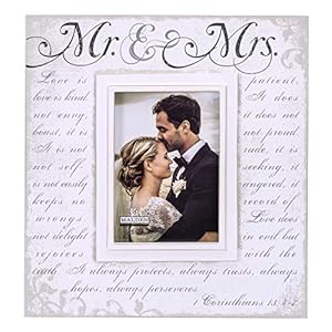 Malden International Designs Silkscreened Corinthians Verse Mr & Mrs Wood Picture Frame, 5×7, Off White
