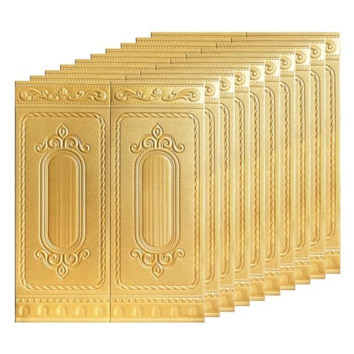 Paneles PVC Pared Pegatinas de pared estereoscópicas 3D, pegatinas decorativas para paredes suaves, papel tapiz autoadhesivo para pasillos de hoteles(Gold A)