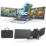 AOC 14" Laptop Screen Extender, Triple Portable Monitor for 13”-17.3" Laptops, 1080P FHD IPS Display, HDMI/USB-C Cable Plug-Play Laptop Monitor Extender for Mac/Windows (Black)