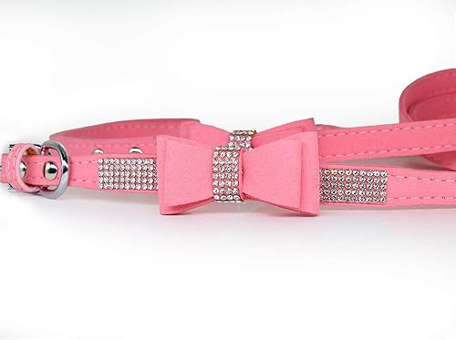 Miniatura 10 de Dazzling - Collar de perro con diamantes de imitación con tela suave y pajarita de cristal, elegante y glamoroso collar para cachorros con correa en