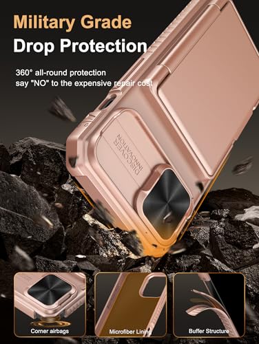 Image of Vihibii for iPhone 15, iPhone 14, iPhone 13 Back Cover Wallet with Card Holder (4 Cards) [RFID Blocking] & Slide Camera Cover & Raised Edges Protect Screen, Shockproof Rugged Case, 6.1 inch, Rose Gold