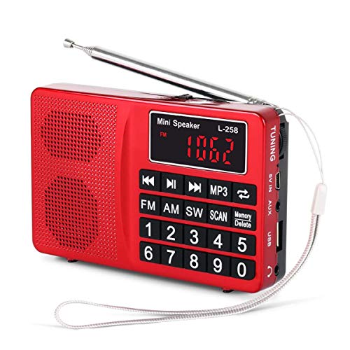 Tragbares AM FM-Kurzwellenradio, Kompaktes Kleines Radio, Ultralanges Antennenradio, Speichert Sender Automatisch Für Geschenke Zu Hause,Rot