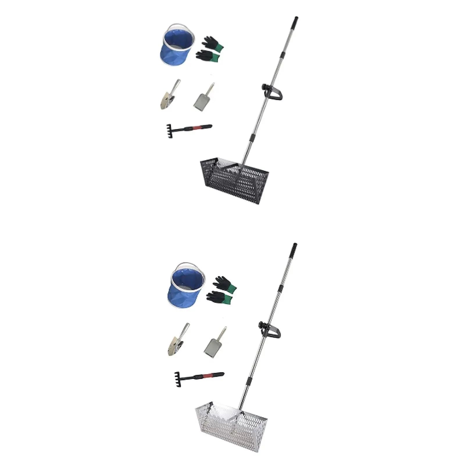 Rastrillo per pulci di sabbia Rastrello for sabbia, setaccio da spiaggia, manico telescopico, facile pulire, acciaio al carbonio, multifunzionale, comodo, grande, paletta for animali domestici(Black)