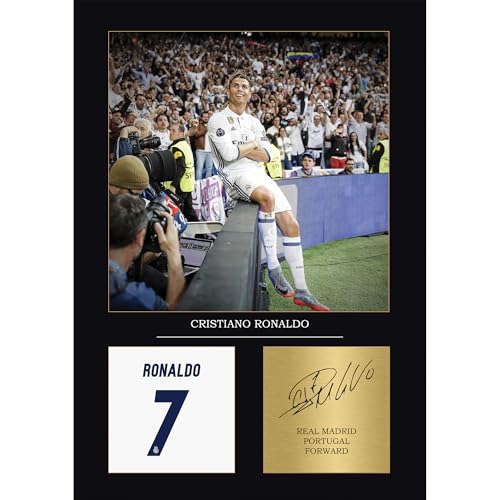 Image of Cristiano Ronaldo Gift Signed A4 Print Display Madrid Digitally Reproduced Signature Ronaldo Gifts For Boys CR7 Gifts