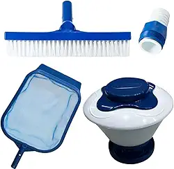 Kit Limpeza Piscina - Clorador Margarida Grande + Peneira Grande + Escova Reta + Adaptador