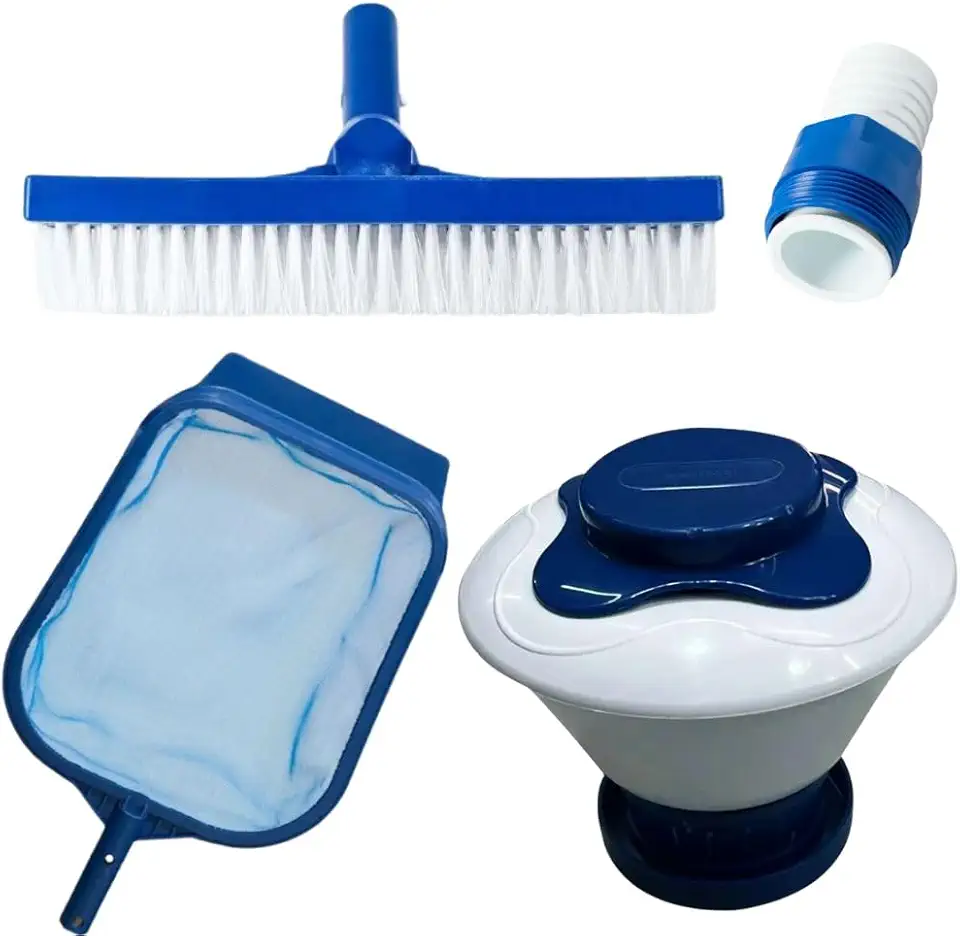 Kit Limpeza Piscina - Clorador Margarida Grande + Peneira Grande + Escova Reta + Adaptador