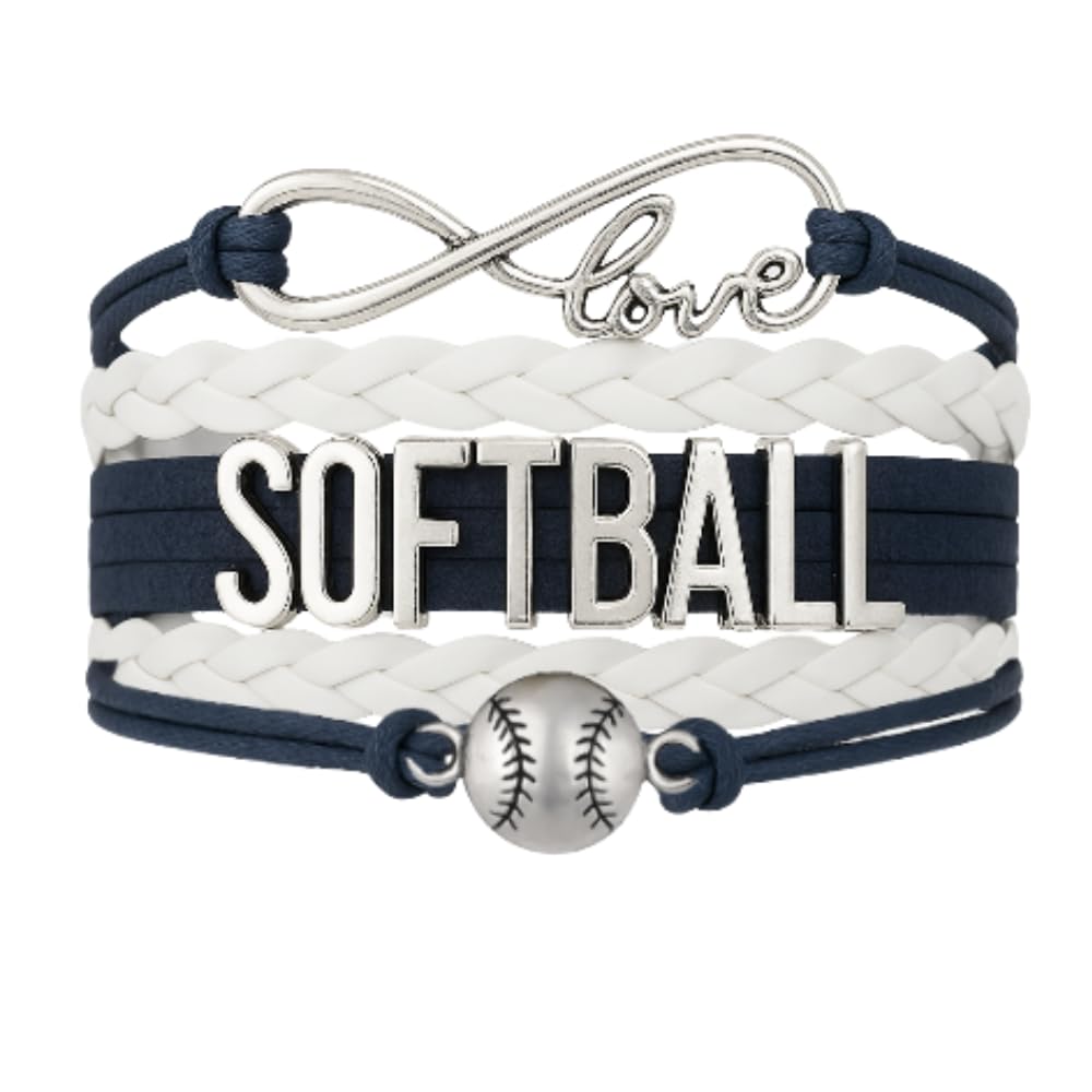 Softball Infinity Charm Bracelet- Softball Jewelry - Adjustable Bracelet for Softball Player, Team and Coaches Gifts