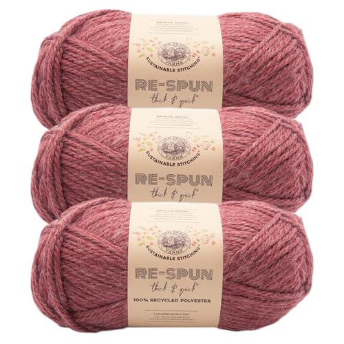 Image of Lion Brand Yarn, Re-Spun Thick & Quick Yarn, Dark Cherry, Red, 3 Pack