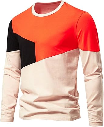 Mens Long Sleeve Colorblock T-Shirt Casual Style with Breathable Fabric