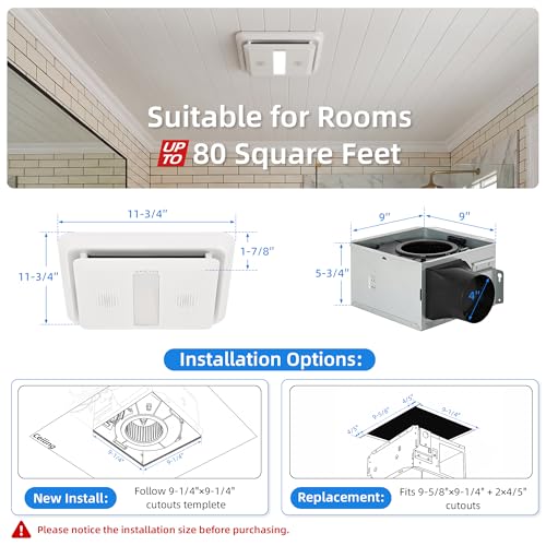 Image of Akicon Bathroom Exhaust Fan with Light, ENERGY STAR, 80 CFM 0.7 Sone Ceiling Mount Shower Vent Fan, 1100lm 3000K /4000K /5000K ceiling fan with light, Dimmable, White