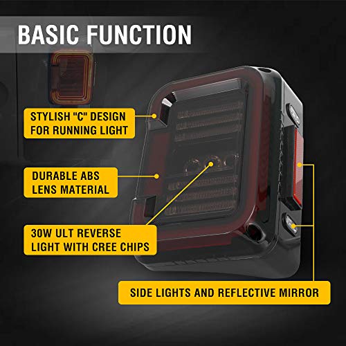 SPL Ult LED Tail Lights Brake & Ultimate Reverse Lights Compatible with Jeep Wrangler JK/JKU 2007-2017, Built-in EMC, DOT Approved, Smoked Lens,2PCS - Thumbnail 5