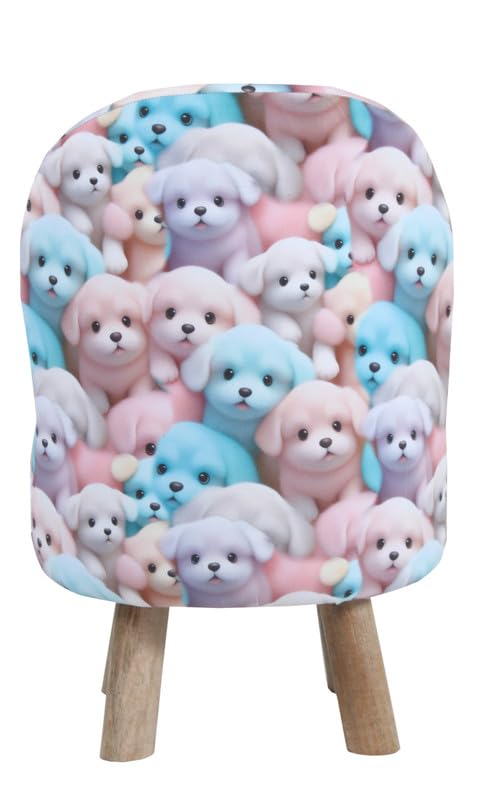 Image of Ottoman Kids pouffe Small Stool for Baby Chair Study Table Stool for Kids Room Baby Sofa Stepstool Children Cartoon Wooden Chair, 14x26 Inch, Puppy Dog