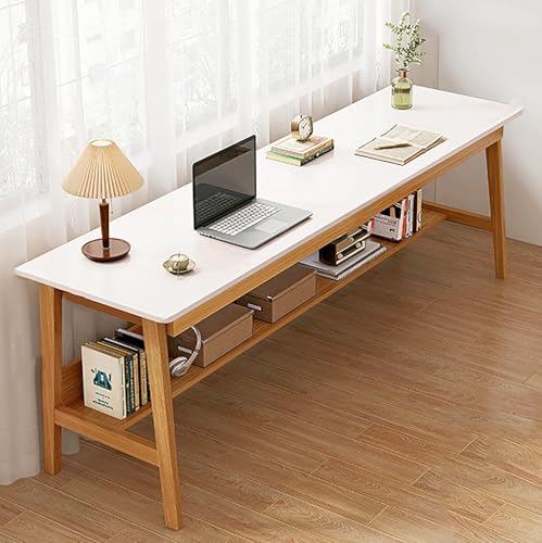 KIYIYDMM Escritorio extralargo de Madera: Mesa de Estudio de Escritura Doble Larga con estantes de Almacenamiento, estación de Trabajo para computadora para 2 Personas para el hogar y la Oficina