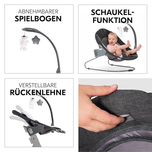 hauck Alpha+ Newborn Set Deluxe - Baby Holz Hochstuhl ab Geburt mit Liegefunktion - inkl. Aufsatz für Neugeborene & Sitzpolster - mitwachsend, verstellbar - Grau
