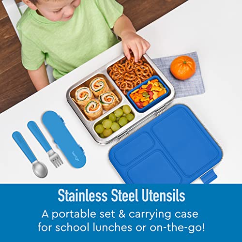 Image of Bentgo Kids Stainless Steel Utensil Set - Reusable Fork, Spoon & Storage Case - High-Grade BPA-Free Stainless Steel, Easy-Grip Handles, Dishwasher Safe for School Lunch, Travel & Outdoors (Blue)