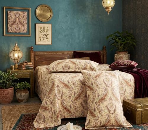 Image of FRESH FROM LOOM Elite 240 TC King Size Flat Sheet Set - 100% Cotton, Skin-Friendly Ultra-Soft 240 TC Luxury Cotton King Bedsheet Set with Pillow Covers, Coffee, Size- 108x108 inch