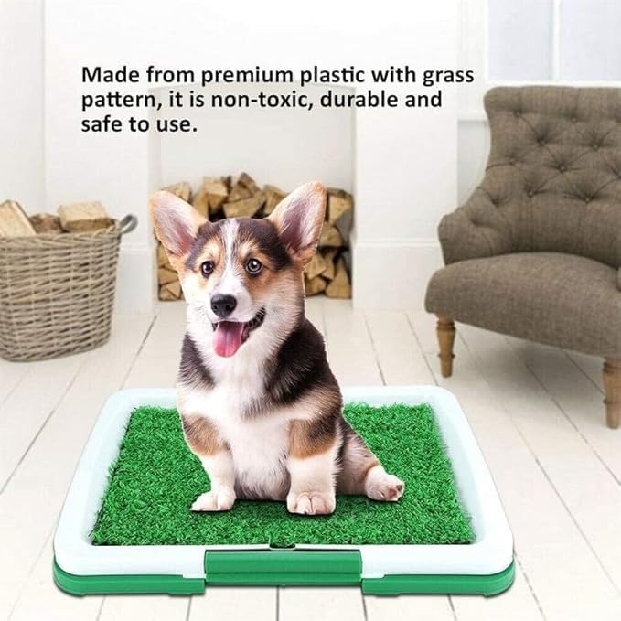 Image of Dog Toilet Mat - Reusable Artificial Grass Potty Training Pad for Dogs & Puppies | Portable Indoor Outdoor Pet Toilet, Easy Clean Puppy Pee Pad, Synthetic Turf Potty Mat (46x31x5CM)