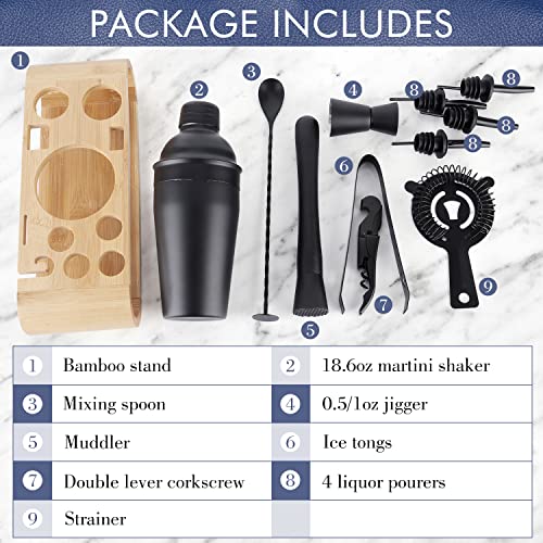 JNWINOG 12Pcs-Cocktail Shaker Set Stainless Steel Bartending Kit 18.6oz Cocktail Bar Set Cocktail Mix Drink Making Kit Professional Bar and Home Drink Bar Tools for Bartender (Matte Black, 12Pcs) by JNWINOG - Used condition - Image 2