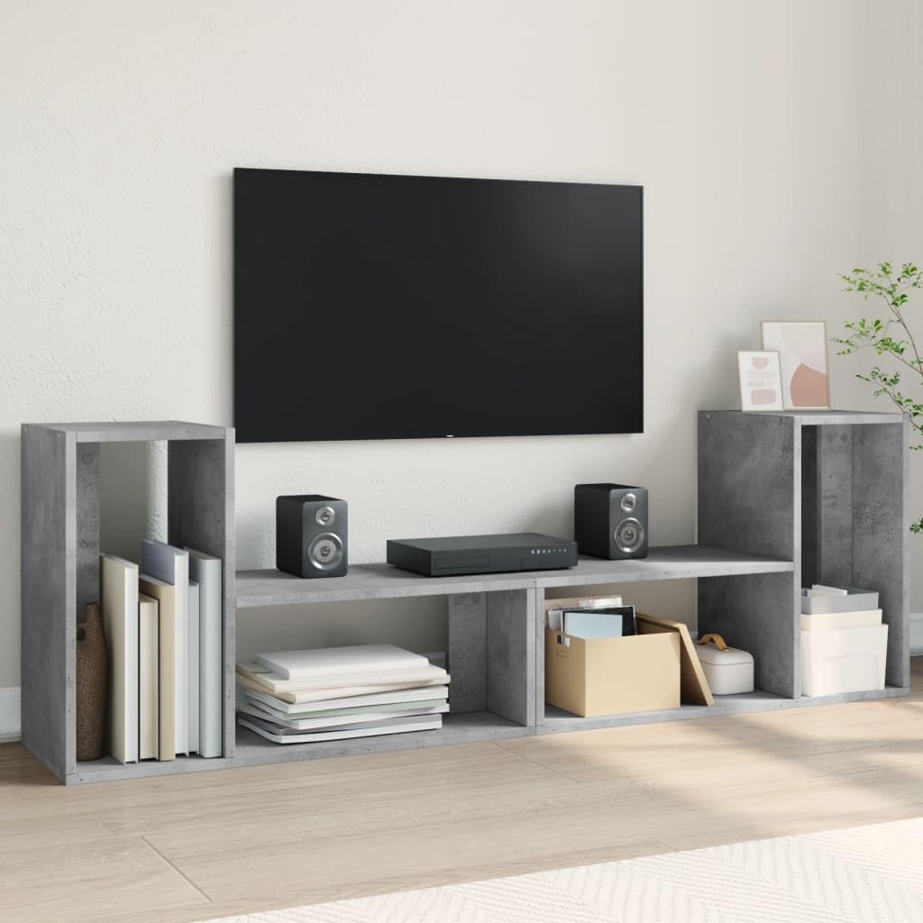Set di 2 mobili per TV, grigio cemento, 75 x 30 x 50 cm, in legno