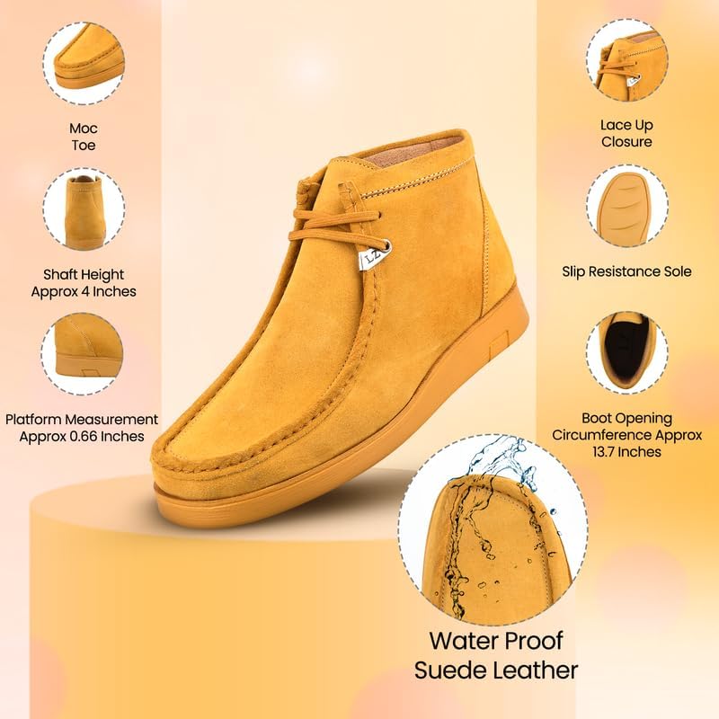 LIBERTYZENO Mens Moccasin Toe Watter Proof Suede Leather Adults Lace Up Casual Chukka Boot Shoes for Prom Graduation3