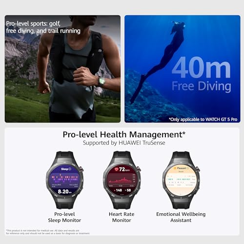 Image of Huawei Watch GT5 Pro 46 mm Smartwatch, Sharp-Edged Design, Upto 14 Days Battery Life, Pro-Level Sports Watch, Health Tracking, iOS & Android Compatible, (Black)