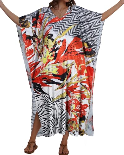 Image of Kaftan Dresses for Women V Neck Caftan Batwing Sleeve Swimsuit Cover Up