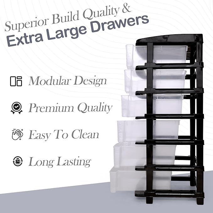 Image of KITCHIVO Plastic Modular Drawer Storage Chest Of Drawers Organizer Storage Box, Large Stomo Racks For Multipurpose Anti-slip Shoes Organizers (Transparent, 6 Layer)