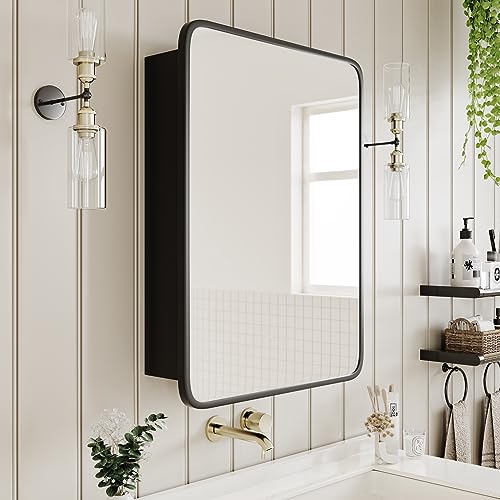 Image of AGDULL Medicine Cabinet with Black Metal Frame Mirror, Overall 16.5 inchx24 inch