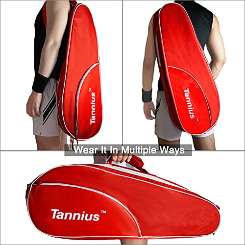 Image of 3-5 Racket Tennis Bag, with Shoe & Phone Compartment and Protective Pad, Super Roomy and Lightweight Racquet Bag for Tennis, Badminton (Red)