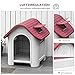 PawHut Hundehütte Outdoor, Hundehaus mit Dachluke Tor Unterschlupf, wasserdichte Hundehöhle mit Luftzirkulation Hütte für kleine Hunde, draußen Rot+Hellgrau 59 x 75 x 66 cm