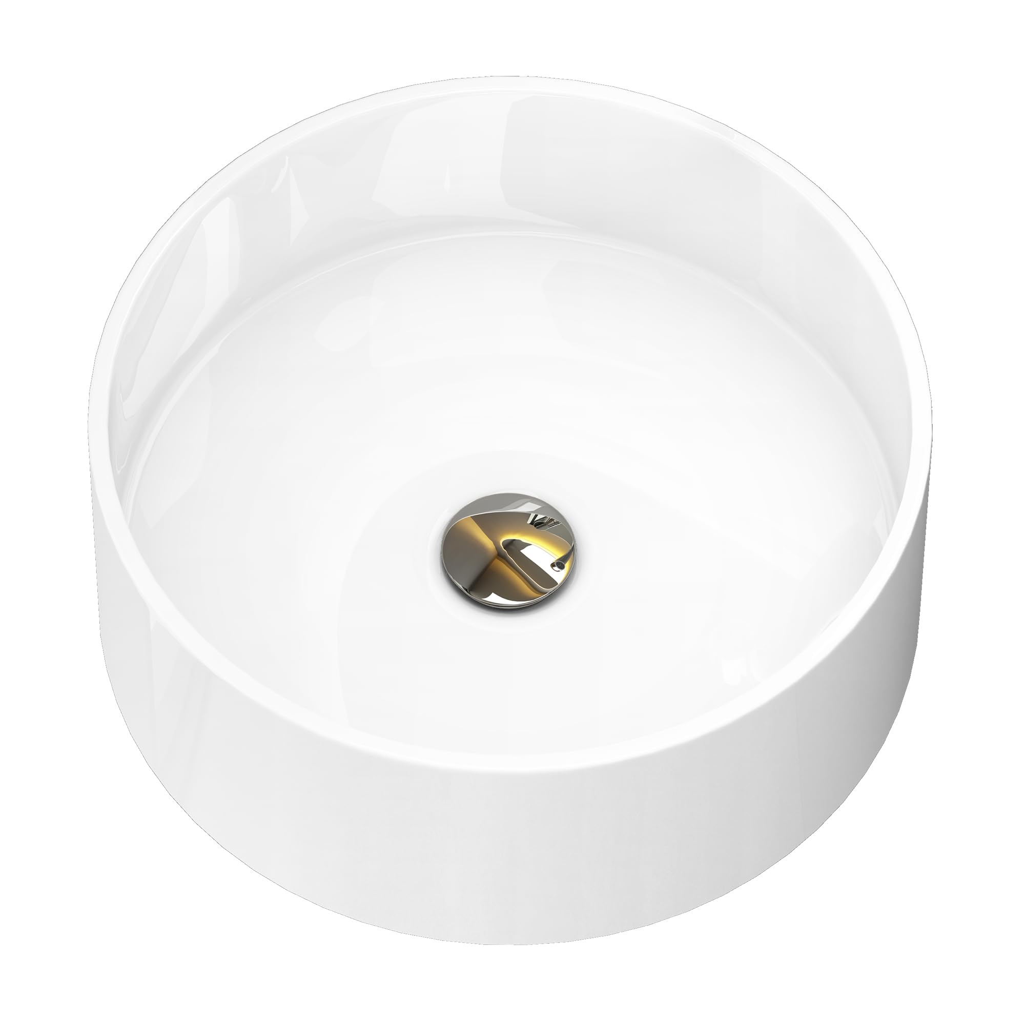 doporro Lavabo sobre encimera redondo Colossum804 blanco brillante 40x40x15cm lavabo de fundición mineral sin orificio para grifería