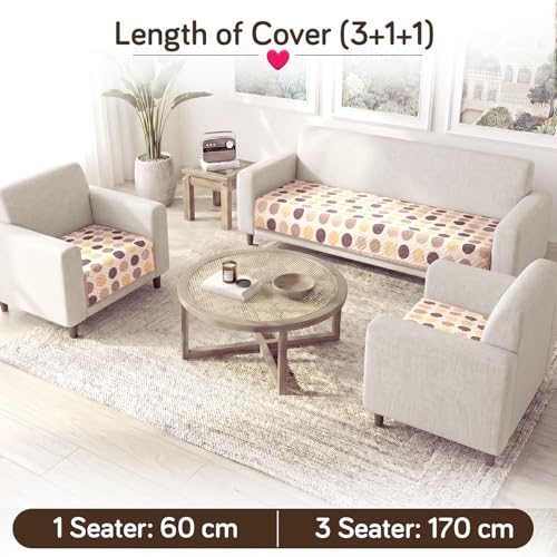 Image of HOKIPO 'Homehues Series' Printed Quilted Sofa Cover Mat for 5 Seater Set - Brown Polka Dot (IN-806 * 2 + IN-809 - D4)