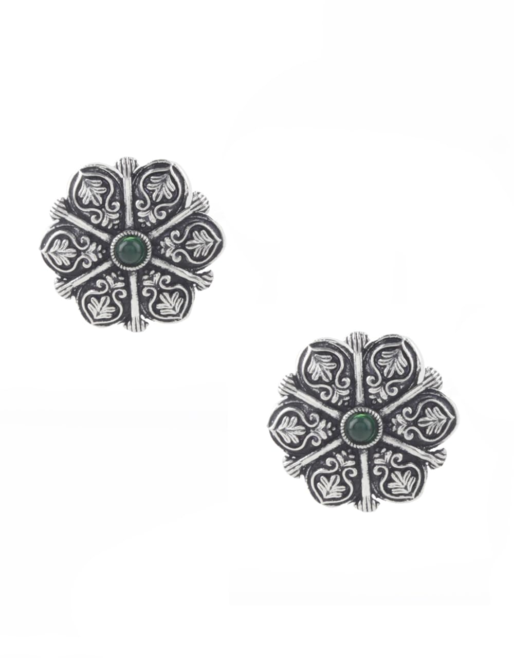 AnuradhaSilver Oxidized Traditional Studs Earrings For Women & Girls | German Silver Oxidized Tops Earrings Set | Birthday & Anniversary Gift (Green)