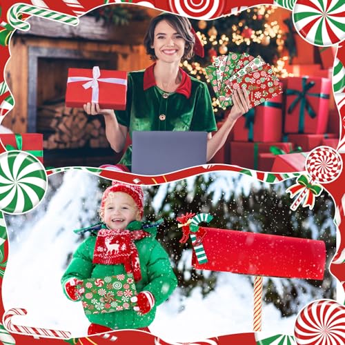 Image of TaoBary 160 Pcs Stationery Paper Set 50 Double Sided Stationery Papers with 50 Matching Envelopes and 60 Round Dot Sticker, 10 Design(Christmas Candy,5.5 x 8.25 Inch)