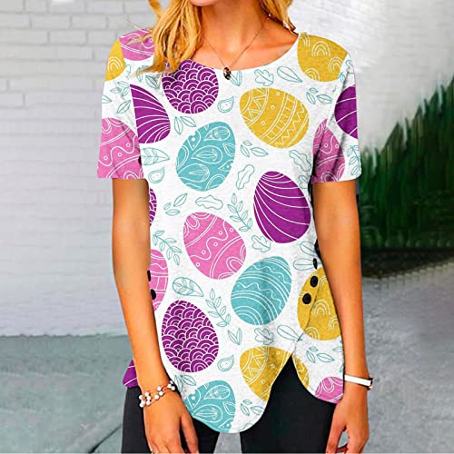Easter Shirts For Women 2023 T-Shirt Summer Casual Loose Top Fashion Round Neck Easter Printing Blouse Short Sleeve Tops White #TOP1