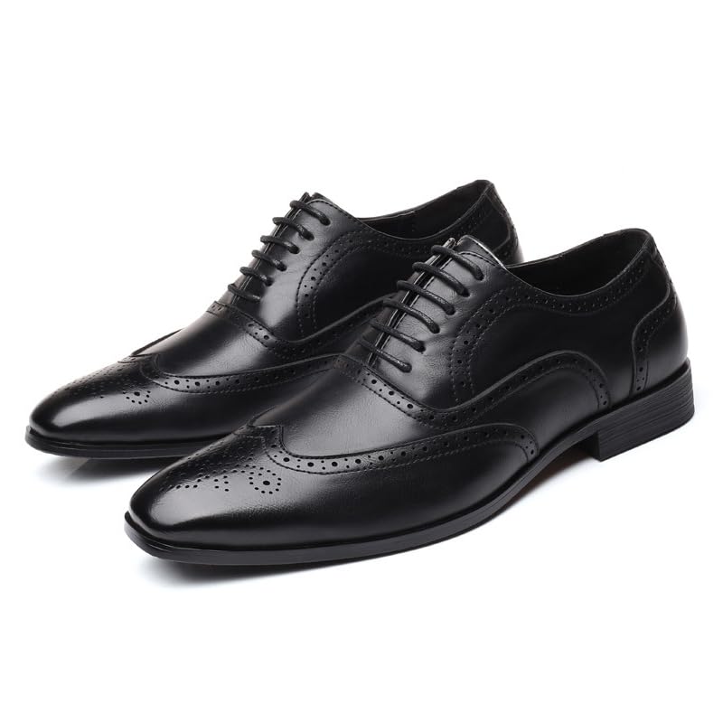 Men's Leather Brogues Low Heel Dress Shoes Classic Round Toe Lace-Up Wingtip Business Oxford Shoes for Driving Office Business Wedding2
