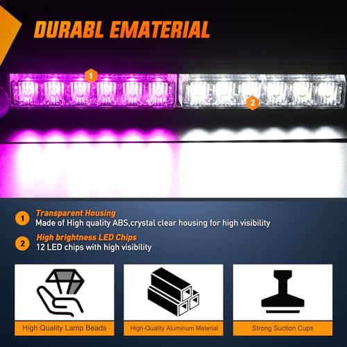 Image of Nilight 12LED Traffic Advisor Strobe Light Bar Purple White Hazard Safety | Emergency Warning Dash Front /Rear Windshield Flashing Lights for Cars Trucks Police Firefighter Plow Construction Vehicles