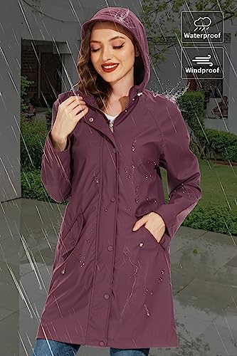 Fahsyee Waterproof Rain Jacket Women - Lightweight Long Raincoat Lined Rain Coat With Hooded Windbreaker Trench Outdoor Active Dark Purple Size M thumb #1