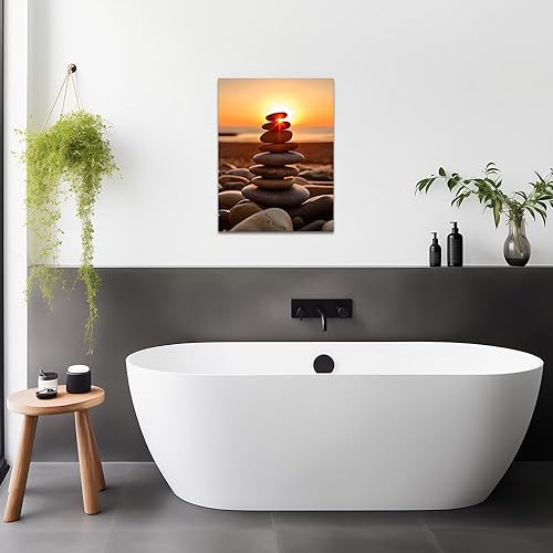 Miniatura 3 de QIXIANG Lienzo zen para pared, pinturas de piedra zen y puesta de sol, meditación, spa, cuadro relajante para decoración de sala de yoga (12.00 x
