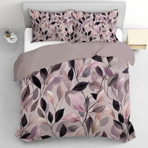 Linge de lit parure housse couette microfibre zippée violette et végétale