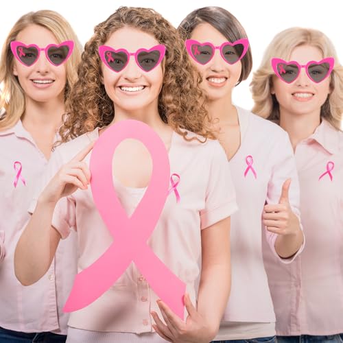 Konohan 4 Pack Pink Ribbon Sunglasses for Women Love Heart Shaped Sunglasses Breast Cancer Awareness Accessories 6