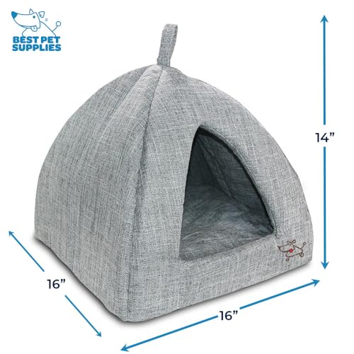 Image of Best Pet Supplies Cat Bed for Indoor Cat, Domed Tent House with Removable Pillow, Covered Cat Cave for Small Dog, Puppies and All Breeds of Cats - Gray Linen, 16 x 16 x H:14 inch