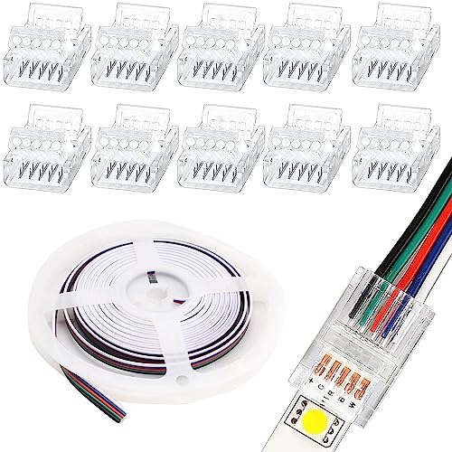 RUNCCI-YUN 5m 5-Pin LED Strip Extension Cable DC 12V-24V Connection Cable+ 10 Pack 5-pin 12mm LED Strip Connector for RGBW RGBWW L Plain LED strip & other DC 12 V, 24 V LED lighting