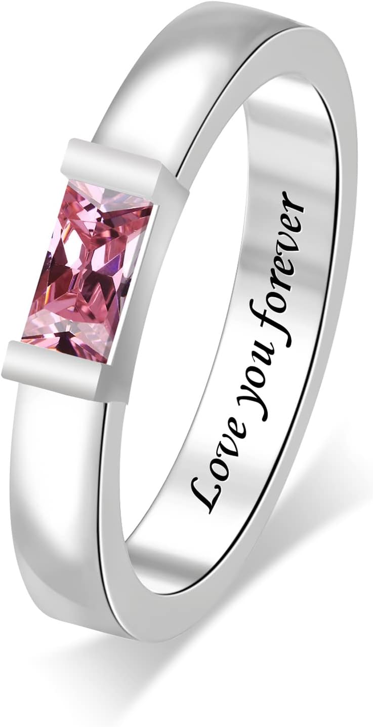 Customized Birthstone Statement Rings for Women Rings Rainbow Wedding Band Colorful Promise Rings for Mother Bridal Eternity Rings Engagement Anniversary Christmas Gifts for Mom