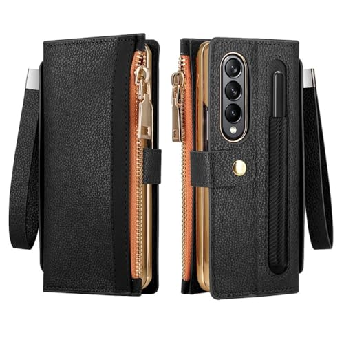 Housse en cuir premium Z Fold 4 3 2 55G avec fermeture à glissière et finition haut de gamme
