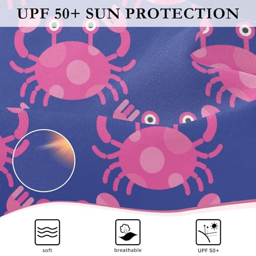 CaTaKu Girls One Piece Swimsuit Cute Pink Crab Bathing Suit Long Sleeve UPF 50+ Rash Guard Swimwear 3-12Y4