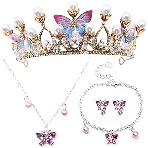 Zliger Diademe für Mädchen Schmetterling Tiara,Schmetterling Tiara Prinzessin Mädchen Krone Kostüm Stirnband Braut Hochzeit Haarschmuck für Cosplay Geburtstag Feier Feiertag Party Geschenk Cover
